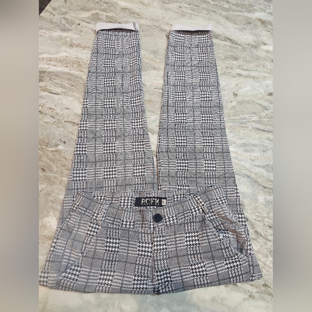 Women’s Black White Plaid Houndstooth Pants Slim Fit Stretch Size 8 (Pacifika)